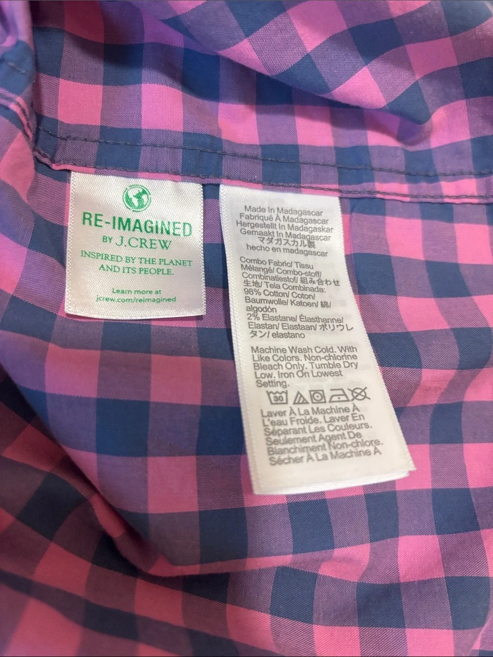 J. Crew Pink and Navy Gingham Button-Down Shirt